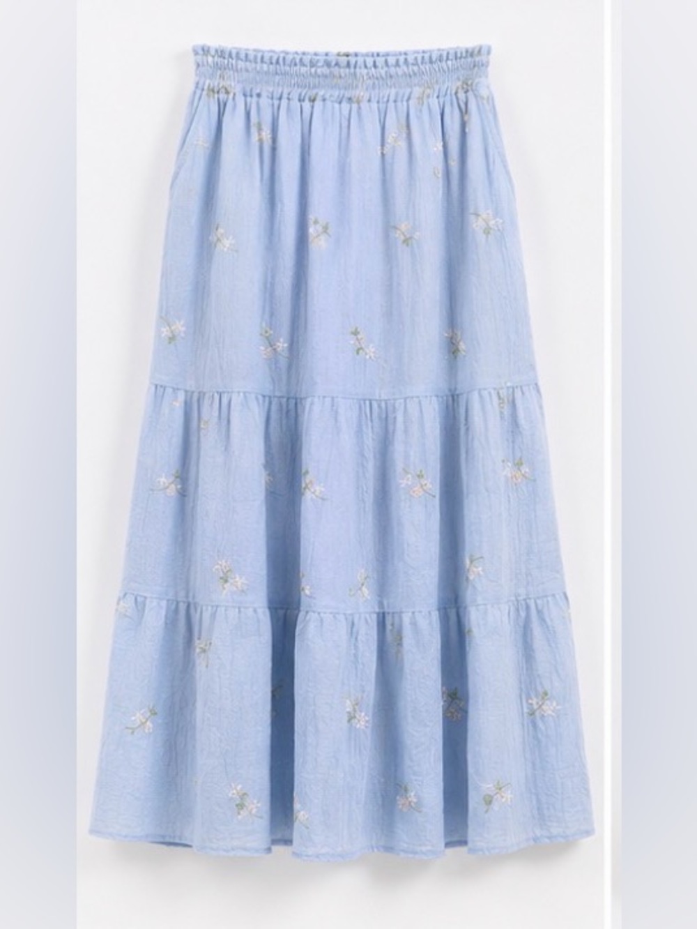 Polagram Light Blue Tiered Embroidered Maxi Skirt